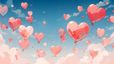 Flying, Love hearts, Heart balloon, AI art, 5K