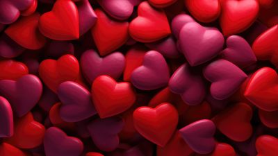 Valentine, Red hearts, Red aesthetic, Love hearts, 5K, Vibrant, AI art, 3D background