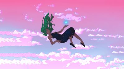 Lofi girl, Falling, Dreamy, Magical, 5K, Pink sky