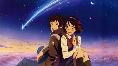 Taki Tachibana, Mitsuha Miyamizu, Kimi no Na wa, Your Name, 5K, Love couple, Anime couple, Comet Tiamat, Shooting stars