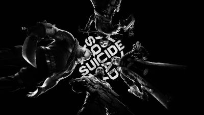Suicide Squad: Kill the Justice League, Black and White, Monochrome, Black background, Deadshot, Captain Boomerang, King Shark, Harley Quinn, DC Comics, 2024 Games
