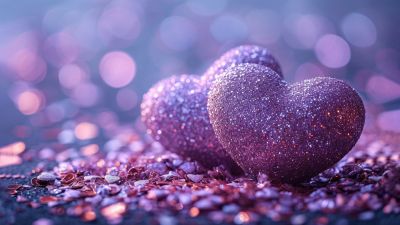Purple hearts, Bokeh Background, Purple aesthetic, Glitter background