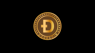 Dogecoin, Black background, Logo, Cryptocurrency, Golden, 5K