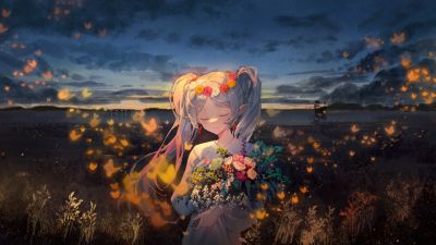 Frieren, Anime girl, Surreal, Flower bouquet, 5K, Frieren: Beyond Journey's End
