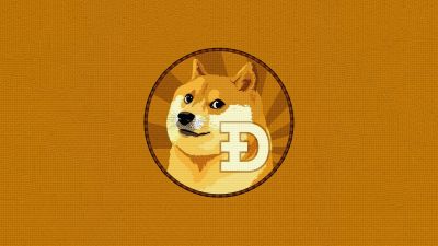 Dogecoin, Shiba Inu, Yellow background, Cryptocurrency