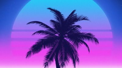 Vaporwave, Palm tree, Sunset, Tropical, 5K, Aesthetic