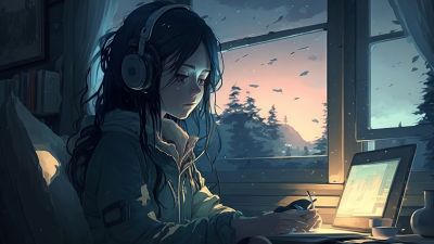 Lofi girl, Sad mood, Alone, Listening music
