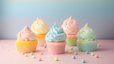 Colorful, Ice cream, Cupcakes, Aesthetic, Pastel background, Colorful