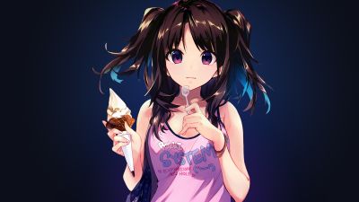Anime girl, Ice cream cone, Dark blue