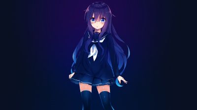 Akatsuki, Anime girl, Dark blue, Blue background