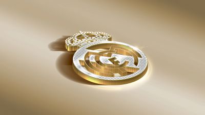 Real Madrid CF, Golden, 5K, Logo, Spanish, Football club