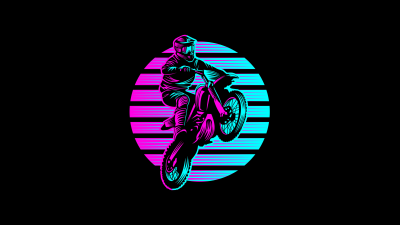 Motocross Motorcycle, Neon art, RetroWave art, Black background, 5K, AMOLED, Stuntman