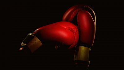 Boxing, Gloves, Black background, Red aesthetic, 5K