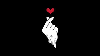 Finger heart, AMOLED, K-pop, Black background, 5K, 8K, Red heart, Love heart