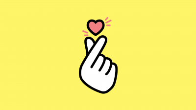 Finger heart, Yellow background, 5K, 8K, K-pop, Pink Heart