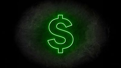 Dollar, Logo, Neon sign, Glowing, Dark background, Neon glow