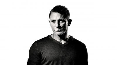 Daniel Craig, James Bond, Monochrome, Black and White, 5K, White background