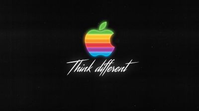 Apple logo, Colorful, Think different, Black background
