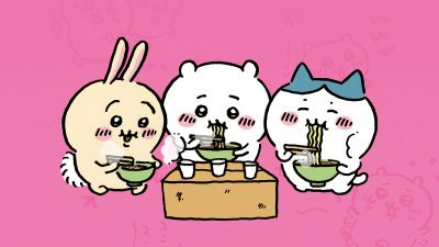 Nanka Chiisakute Kawaii Yatsu, Cute cartoon, Hachiware, Chiikawa, Usagi, Adorable, Pink background