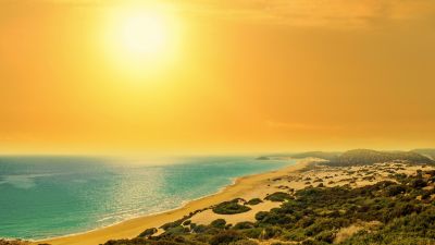 Golden Sand Beach, North Cyprus, Coastal, Seascape, Sunset, Yellow, Seashore, Turkey, 5K