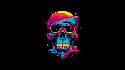 Colorful, Skull, AI art, Black background, AMOLED, 5K