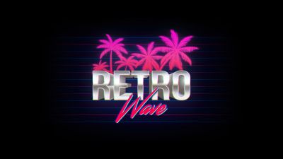 Retrowave, AMOLED, Black background, Pink aesthetic, Palm trees