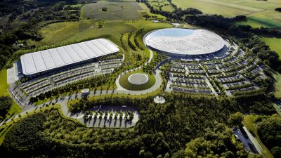 McLaren, Office, Surrey, England, 5K, Modern architecture, Aerial view
