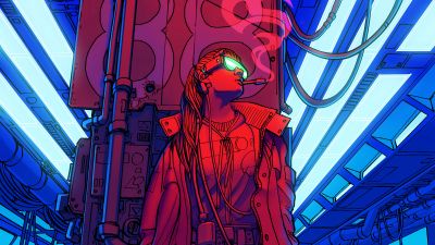 Baddie, Cyberpunk girl, Neon art, Badass, Smoking