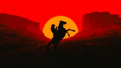 Cowboy, Silhouette, Sunset, Red Dead Redemption, Western