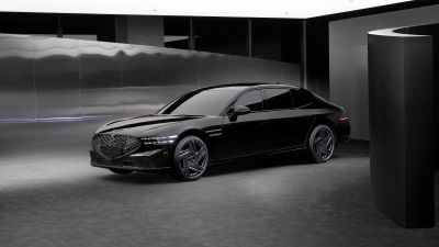 Genesis G90, Black cars, 2024, Luxury Sedan, 5K, 8K, Black and White
