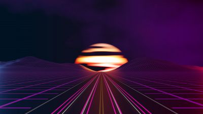 Outrun, Road, Sunset, Synthwave