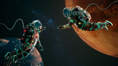 Astronauts, Shaking hands, 8K, Lost in Space, Earth, Mars, 5K