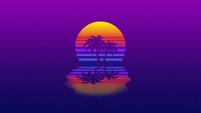 Synthwave, Gradient background, Palm trees, Retrowave, Sunset, Neon art, Aesthetic