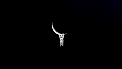 Astronaut, Hanging, Crescent Moon, Night, Black background, AMOLED
