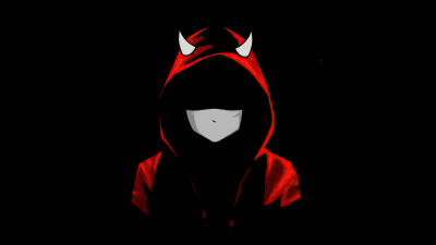 Devil, Hooded Man, Mask, Black background, AMOLED, Hoodie