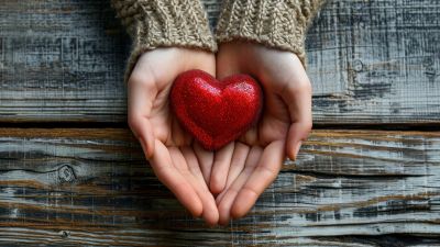 Love heart, Holding hands, Wooden background, Valentine