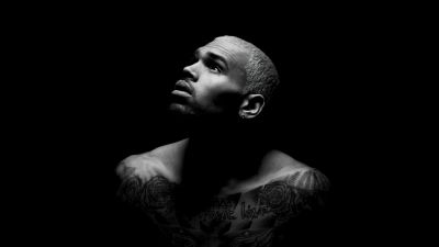 Chris Brown, Black background, American singer, Monochrome