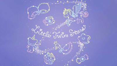 Little Twin Stars, Pastel blue, Kiki and Lala, Cartoon, Sanrio, Blue background, Unicorn