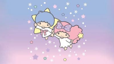 Flying, Little Twin Stars, Gradient background, Kiki and Lala, Cartoon, Sanrio, Pastel