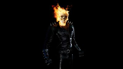 Ghost Rider, Black background, Marvel Superheroes, AMOLED, Skull, Fire