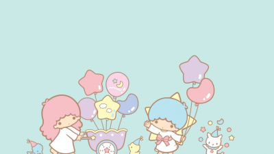 Little Twin Stars, Cyan background, Kiki and Lala, Pastel, Aesthetic, Cartoon, Sanrio