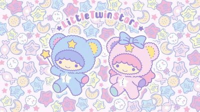 Sanrio, Little Twin Stars, Playing, Pastel, Aesthetic, Kiki and Lala, Cartoon