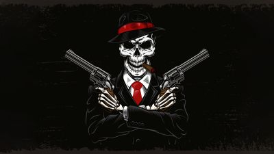 Skull, Mafia, Gangster, Black background, 5K