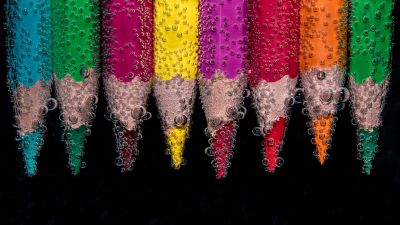 Pencils, Bubbles, Colorful, Underwater, Color pencils, 5K