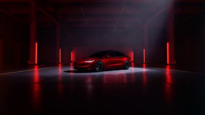 Tesla Model 3, Performance car, Red aesthetic, Red cars