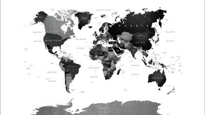 Monochrome, World map, Black and White, 5K