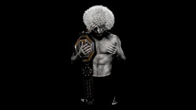 Khabib Nurmagomedov, Champion, AMOLED, Ultimate Fighting Championship (UFC), 5K, 8K, Black background