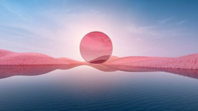 Pink aesthetic, Landscape, Desert, Digital Art, Body of Water, 5K