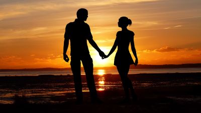 Couple, Seascape, Beach, Romantic, Silhouette, Sunset, Together