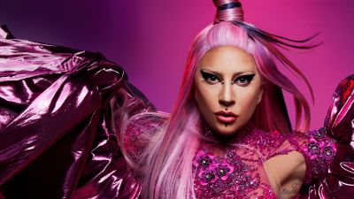 Lady Gaga, Pink background, 5K, Artwork
